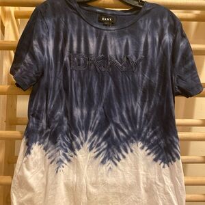 DKNY Blue Tie-Dye Squence  Top Women’s Large Short Sleeve   Cotton